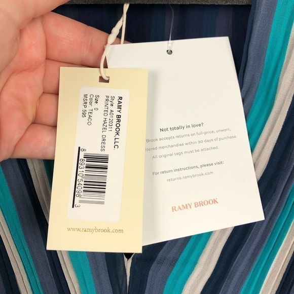 Ramy Brook Printed Hazel Striped Ruffle Long Sleeve Midi Dress Size 0 Blue Party - Picture 7 of 9